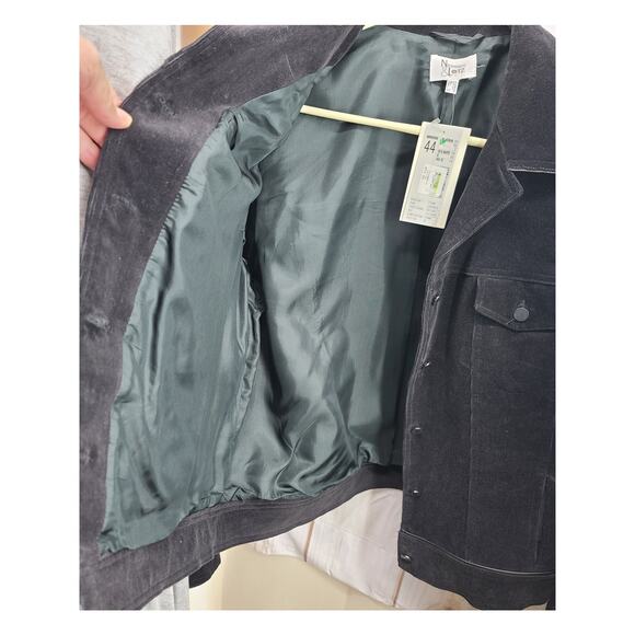 NWT Nienhaus & Lotz Women 14 Blk Fully lined Corduroy Jacket Faux Leather Trim - Picture 8 of 10